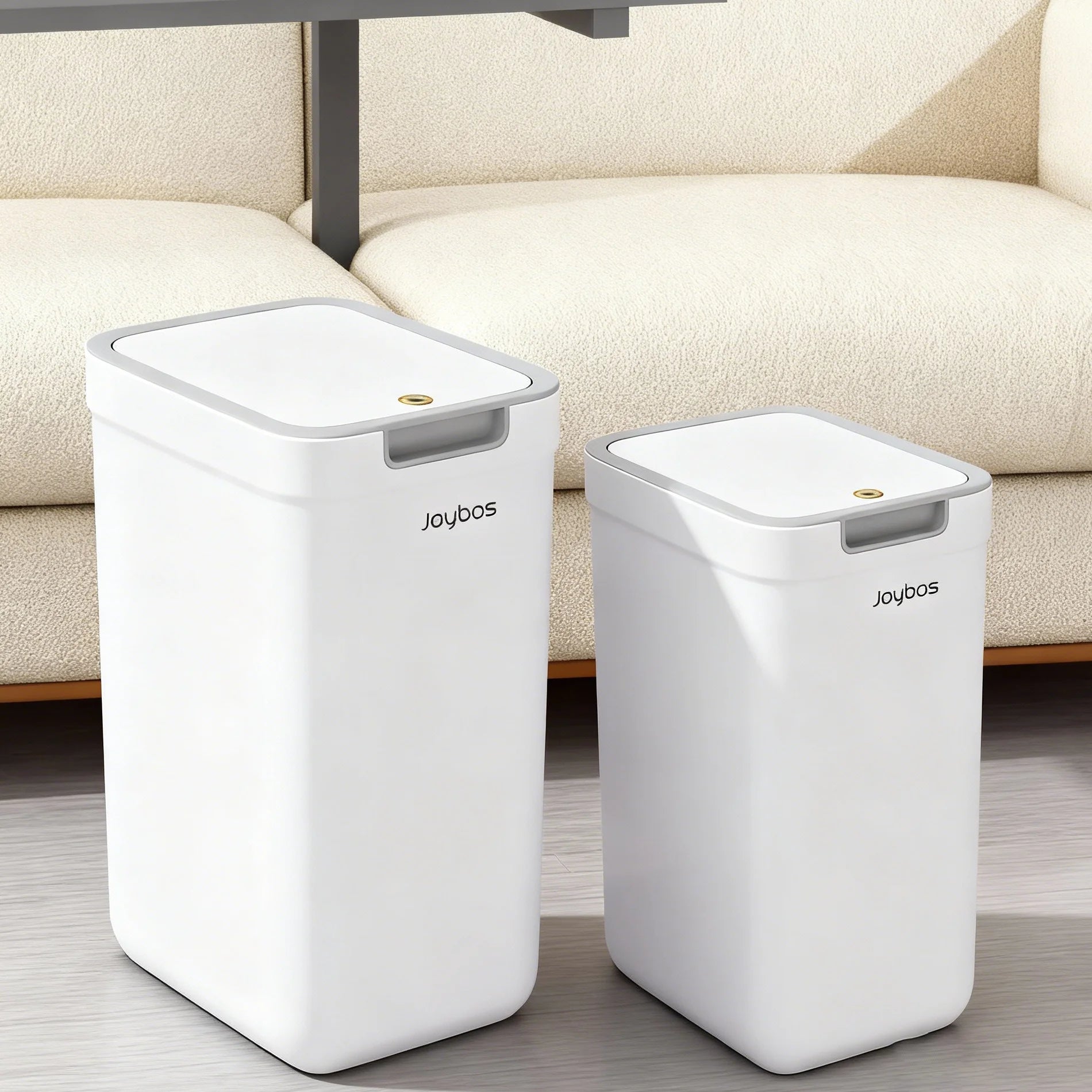 Dual-Use Wall Mounted or Floor Standing Slim  Trash Can with Lid, No-Drill,  Hanging Bin For Bathroom,  Kitchen or  Cabinet Door,