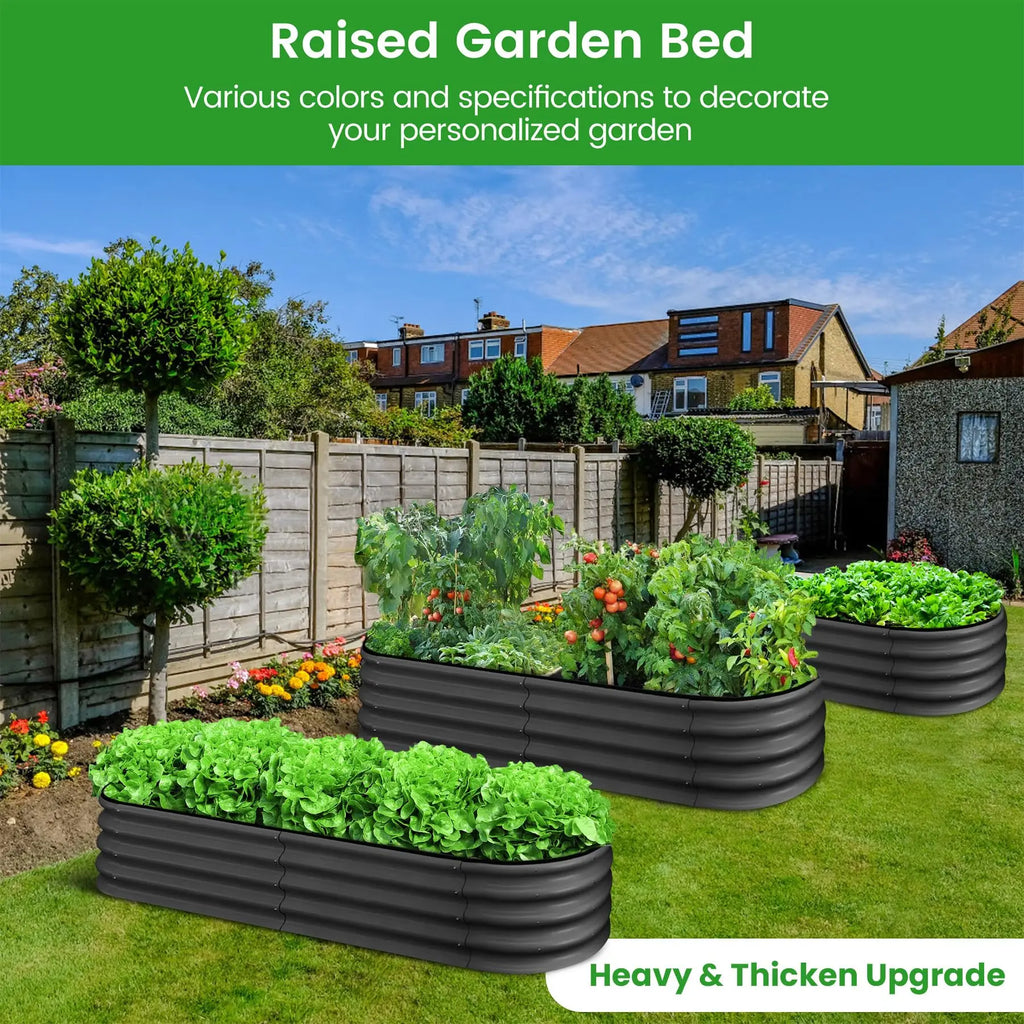 2-Pack Oval  Steel Raised Garden Bed Open Base  Metal Planter  Vegetables Flowers Herbs