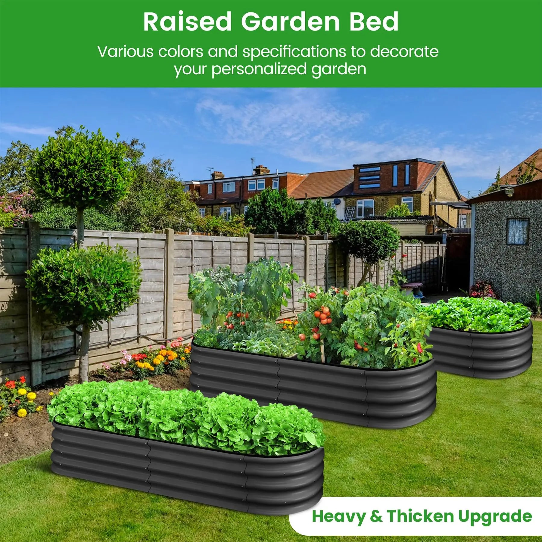 2-Pack Oval  Steel Raised Garden Bed Open Base  Metal Planter  Vegetables Flowers Herbs