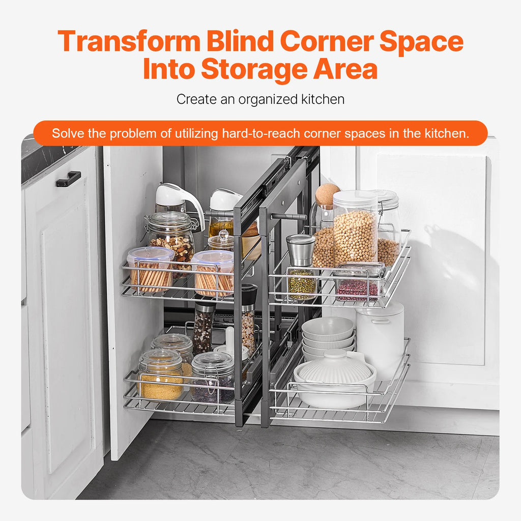 2/3Tier Pull Out Corner Cabinet , Organizer 4 Shelf with Sliding Storage Baskets