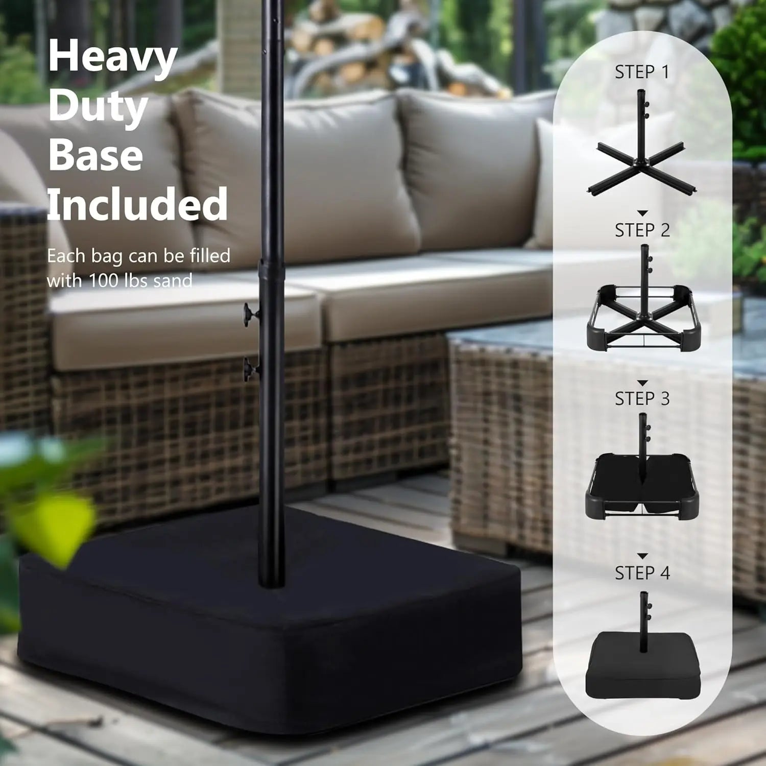 15ft Double Sided Patio Umbrella with Base Included,
