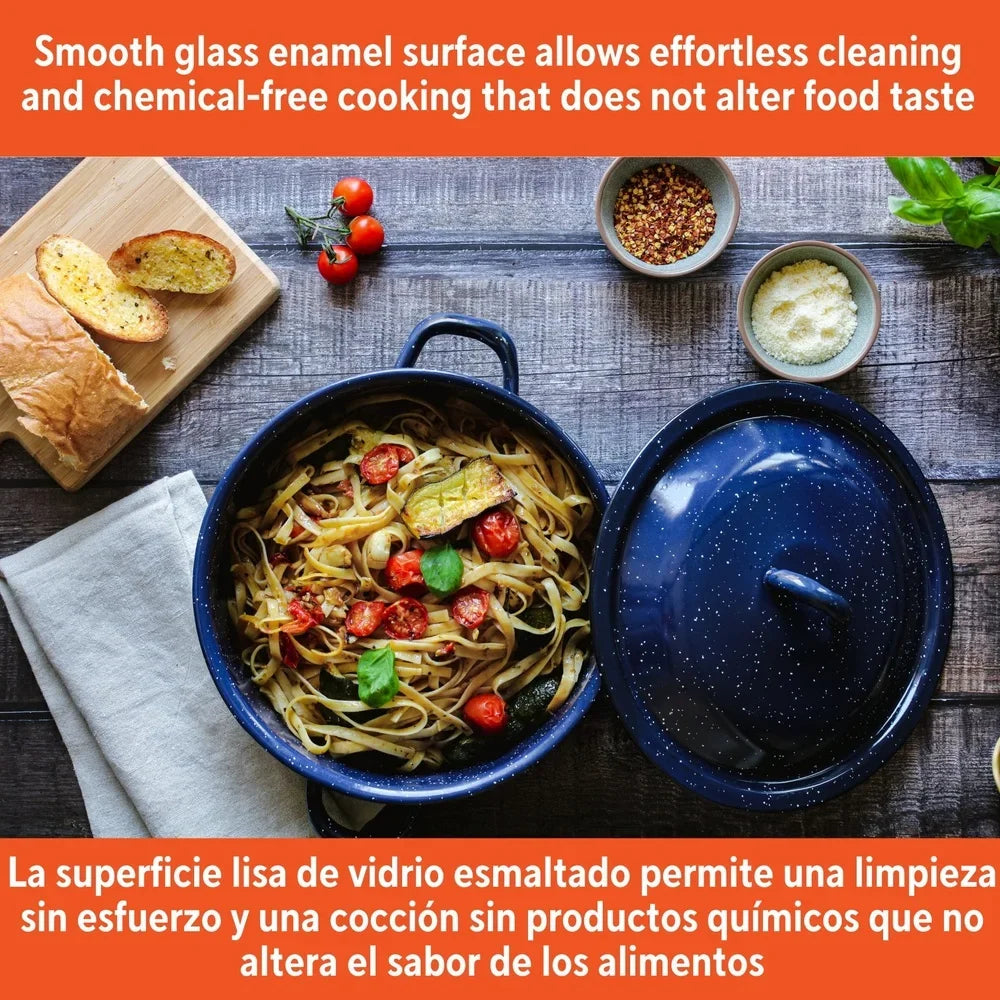 Enamel Stock  Pot for Soups &  Stews  Oven Safe with  Double Handles even Heat  Distribution