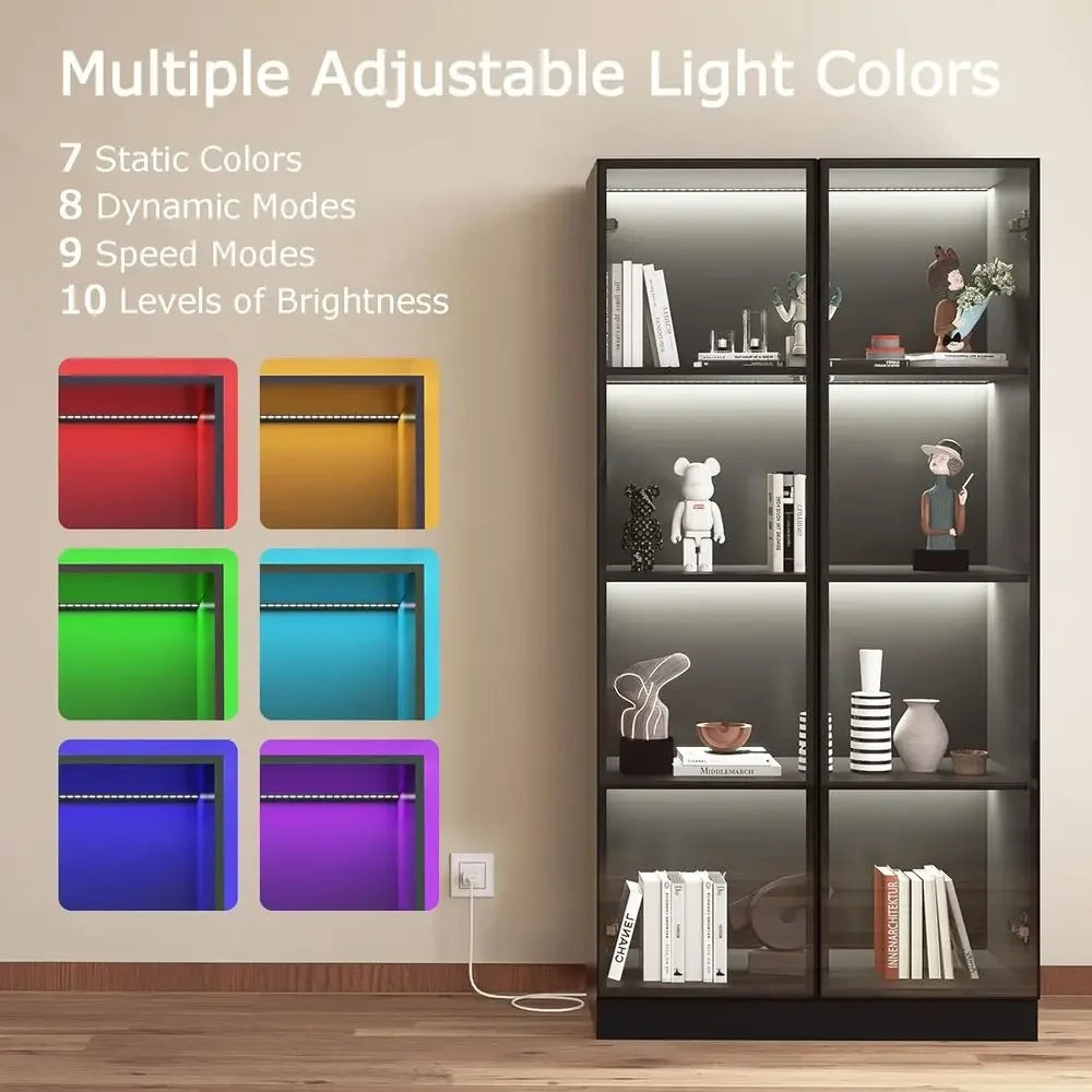 LED-Illuminated 4-Tier Glass Display Cabinet