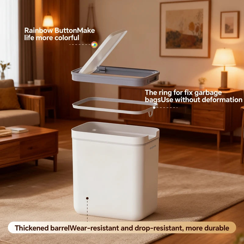 Dual-Use Wall Mounted or Floor Standing Slim  Trash Can with Lid, No-Drill,  Hanging Bin For Bathroom,  Kitchen or  Cabinet Door,