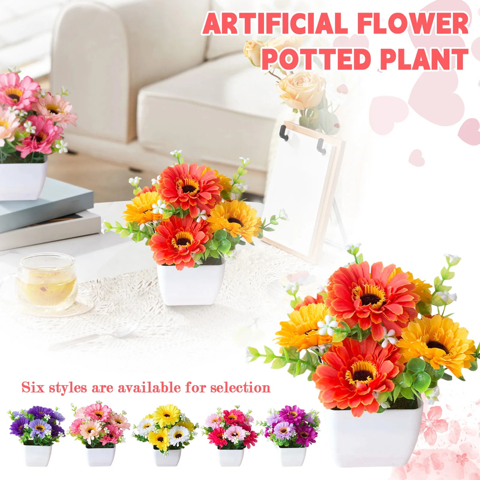 Artificial Flower Pot With Realistic Faux Flowers Chrysanthemum Baby's Breath