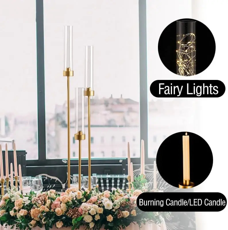 2/4/6/8/10pcs Gold Candelabra 3 Arm Candle Holders for Table