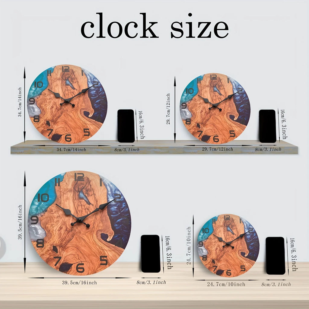 Wall Wooden Clock  with a Artistic Flat Design, Featuring a Unique  Mountains And Straits.