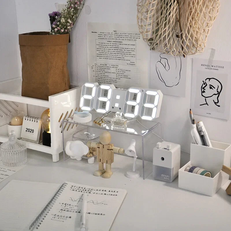 3D LED Digital Clock Wall  Glow Night Mode  Adjustable Electronic Watch