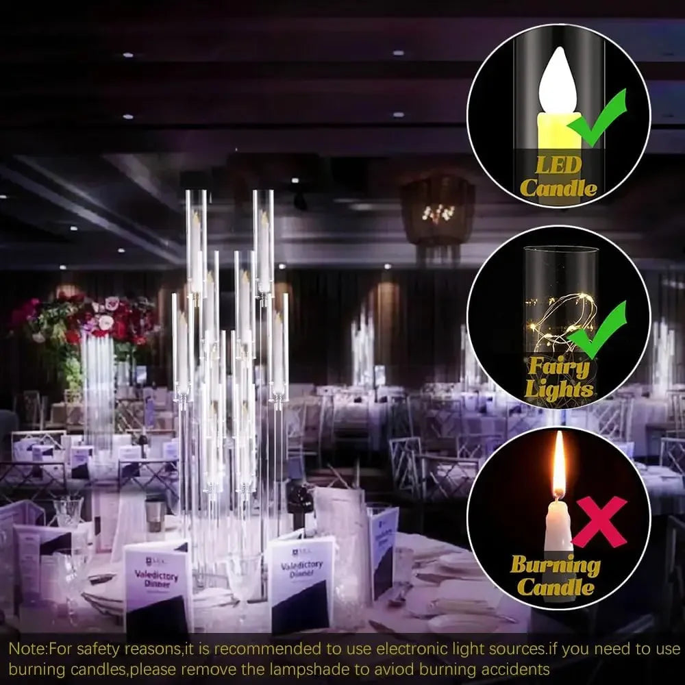 10Pcs Acrylic Candelabra 10 Arm Clear Candle Holder Table Centerpiece