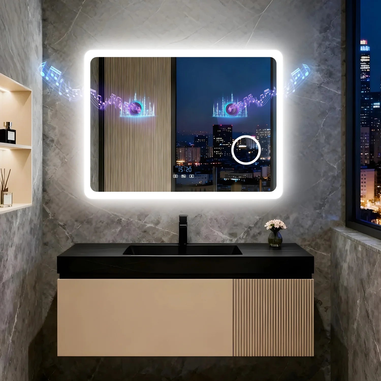 LED Bathroom Mirror with Bluetooth Dimmable Backlit  with 3X Magnifier and Screen Display