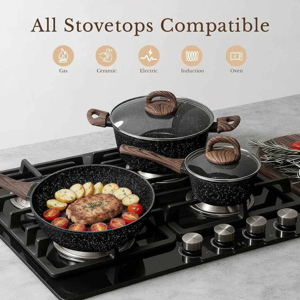 25 Pcs , Nonstick Ceramic Cookware Sets, Non-Toxic, , Induction Compatible,