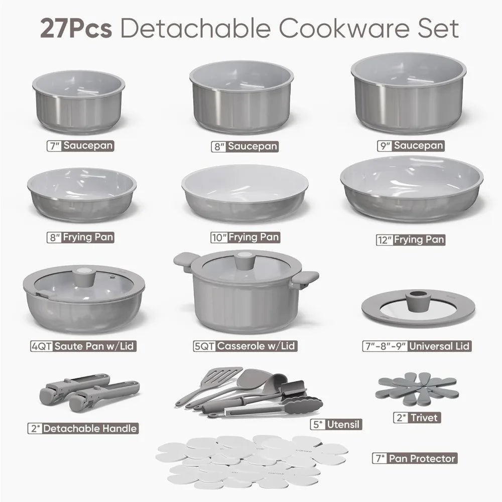 27pcs Ceramic Cookware Set Nonstick,  Detachable