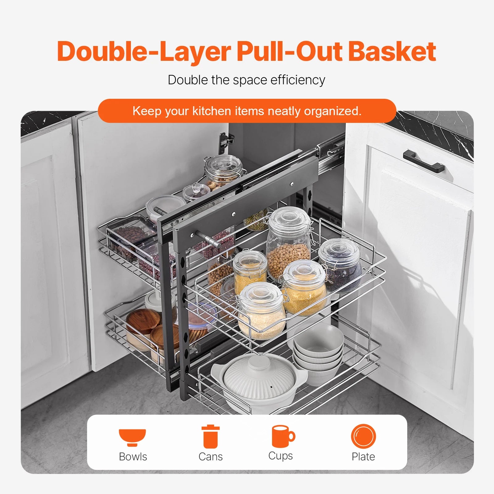 2/3Tier Pull Out Corner Cabinet , Organizer 4 Shelf with Sliding Storage Baskets