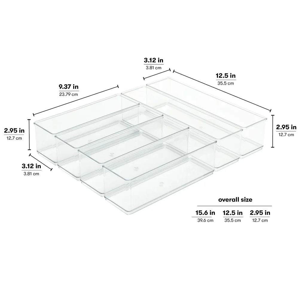 6 Piece Kitchen Drawer Organizer Set Modular Storage Bins BPA Free Clear Plastic