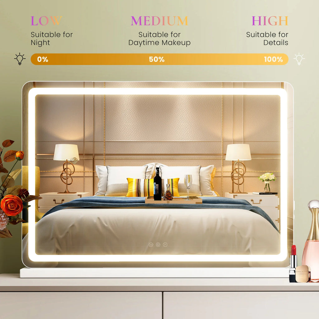 Lighted Bathroom Vanity Mirror, Dimmable LED,3 Color Modes, Aluminum Frame