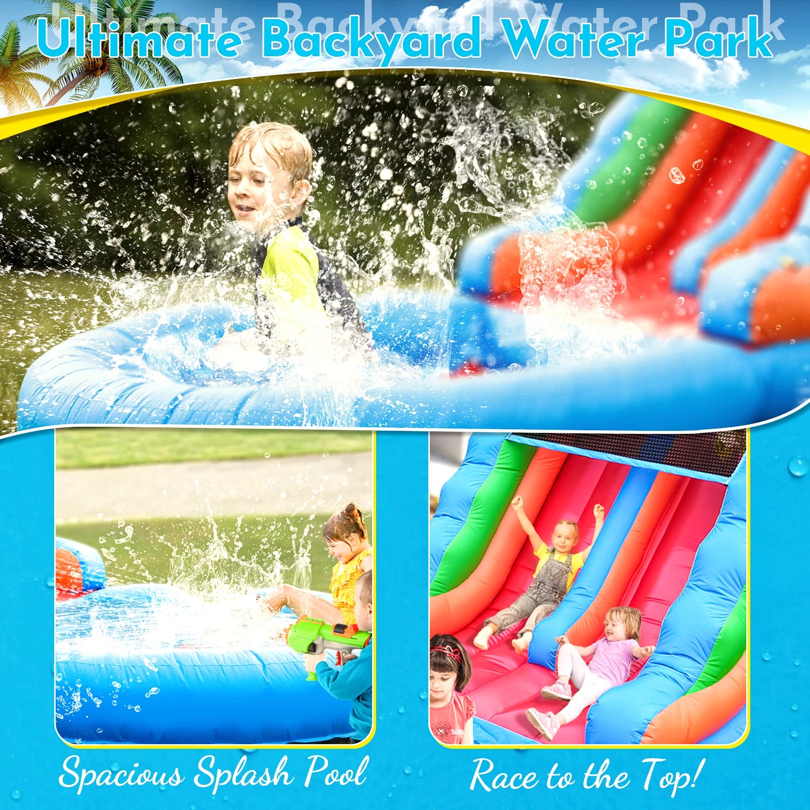 Inflatable water slide  Bounce House bubble pool & 950W Air Blower