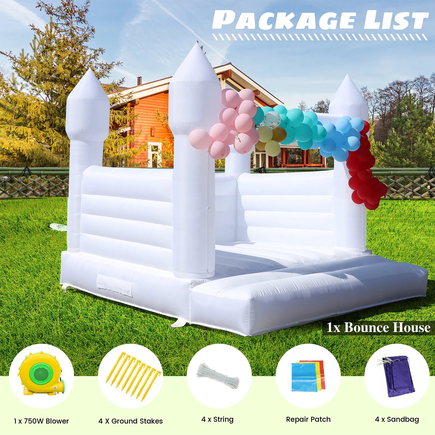 13x12FT Giant Inflatable White Bounce House PVC Bouncy Castle for Wedding Party