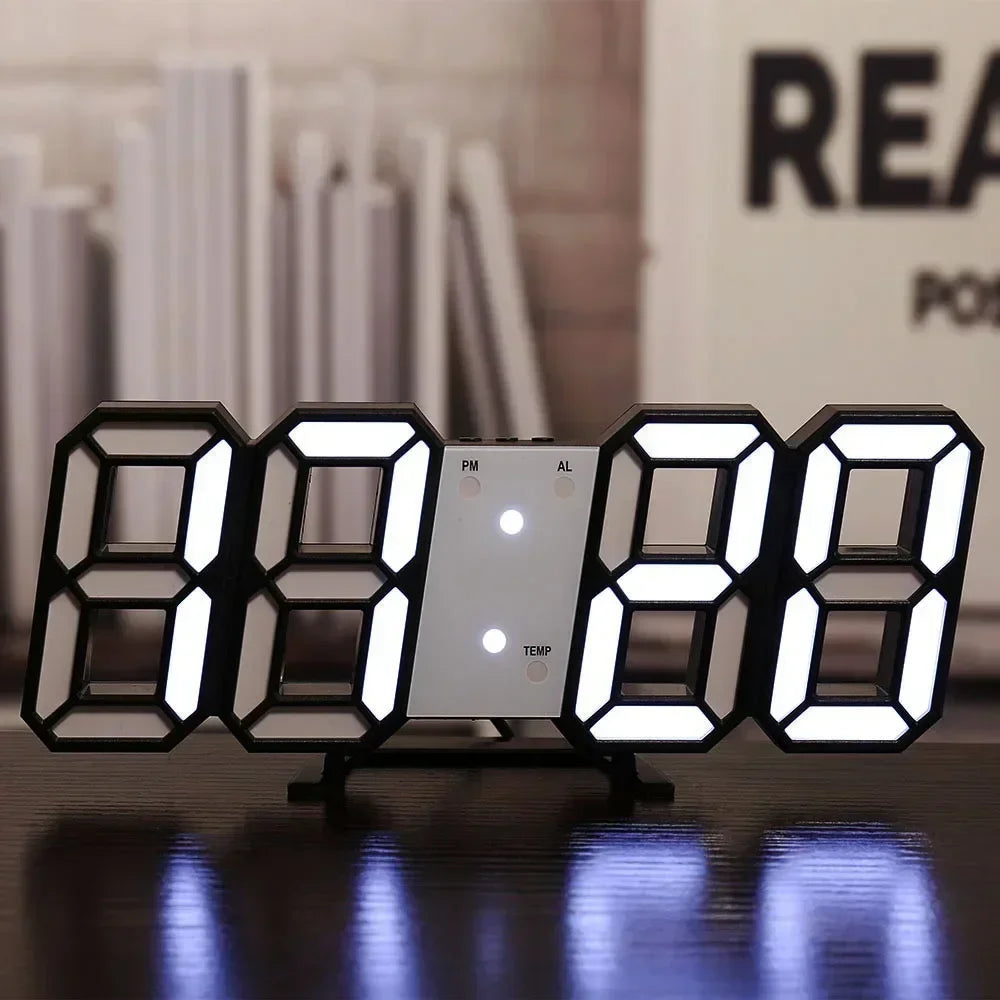 3D LED Digital Clock Wall  Glow Night Mode  Adjustable Electronic Watch
