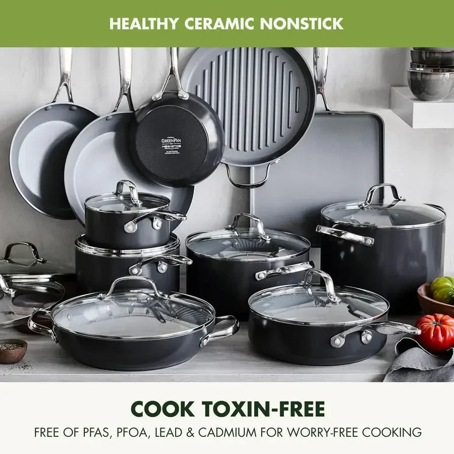 22 Piece Ceramic Nonstick Cookware Set, Hard Anodized,  PFAS Free, Induction Ready,