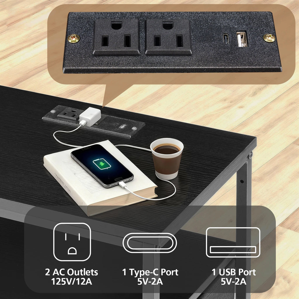 3 =Drawer Fabric Nightstand with Charging Station, USB-C Ports & Outlets