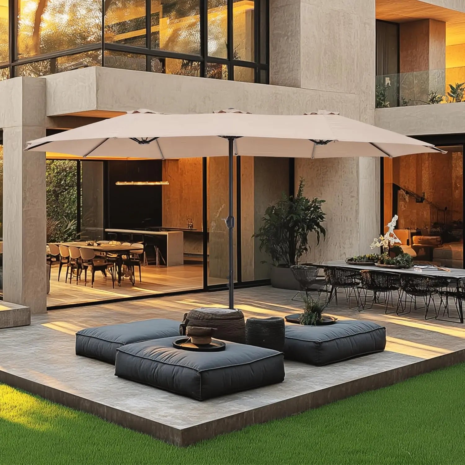 15ft Double Sided Patio Umbrella with Base Included,