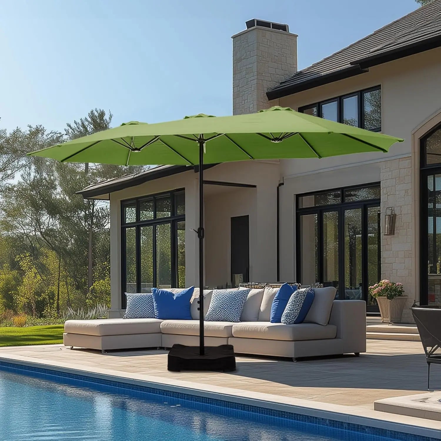 15ft Double Sided Patio Umbrella with Base Included,