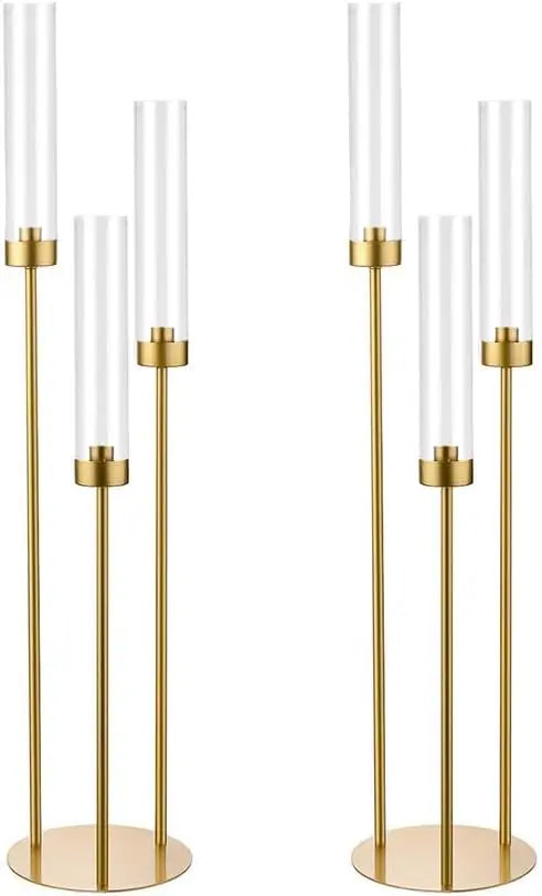 2/4/6/8/10pcs Gold Candelabra 3 Arm Candle Holders for Table