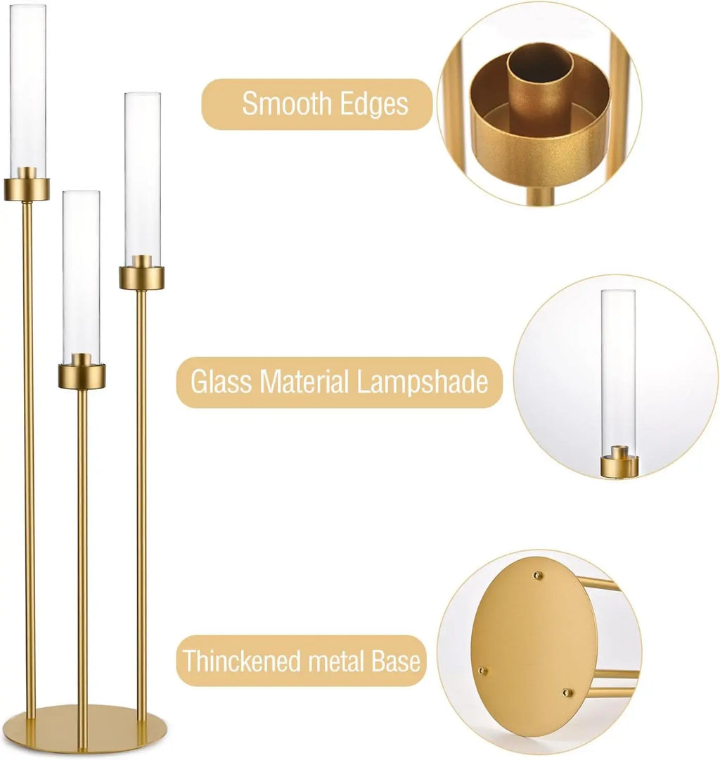 2/4/6/8/10pcs Gold Candelabra 3 Arm Candle Holders for Table