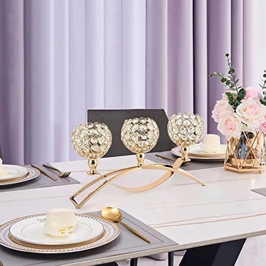 Gold 3-Arms Candle Holders Tealight  Stand for Table