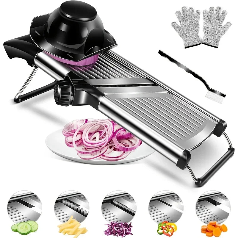 Stainless Steel Mandolin Slicer with 5 Blades & Holder -